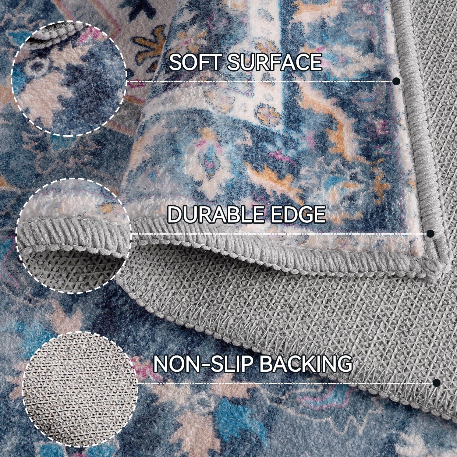 Area Rug, 3x5 Entry Rug Non-Slip Washable Indoor Door Mat, Throw Rug for Bedroom Kitchen Entryway Bathroom, Low Pile Accent Rug for Living Room (Steel Blue, 3x5 ft) - Image 3