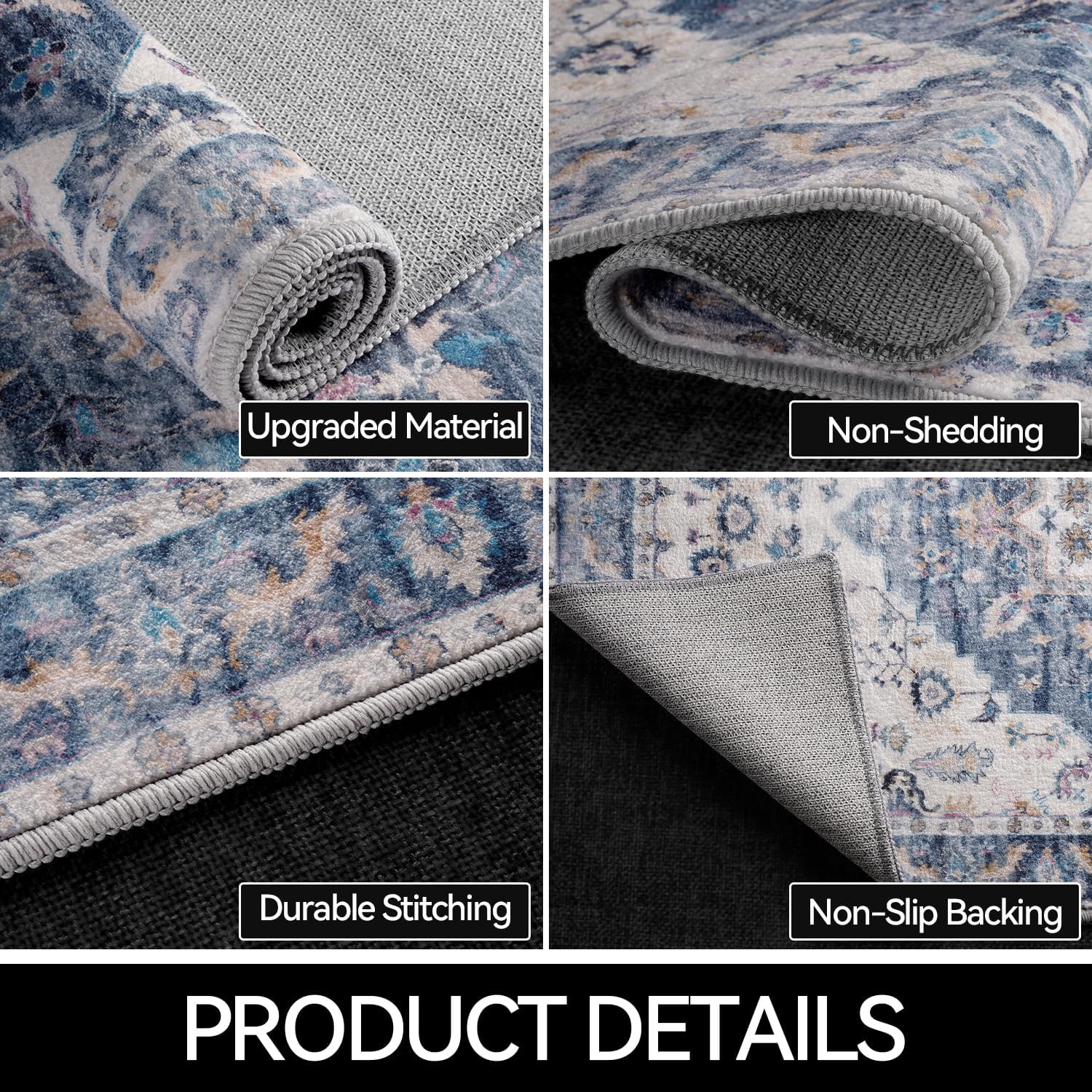 Area Rug, 3x5 Entry Rug Non-Slip Washable Indoor Door Mat, Throw Rug for Bedroom Kitchen Entryway Bathroom, Low Pile Accent Rug for Living Room (Steel Blue, 3x5 ft) - Image 4