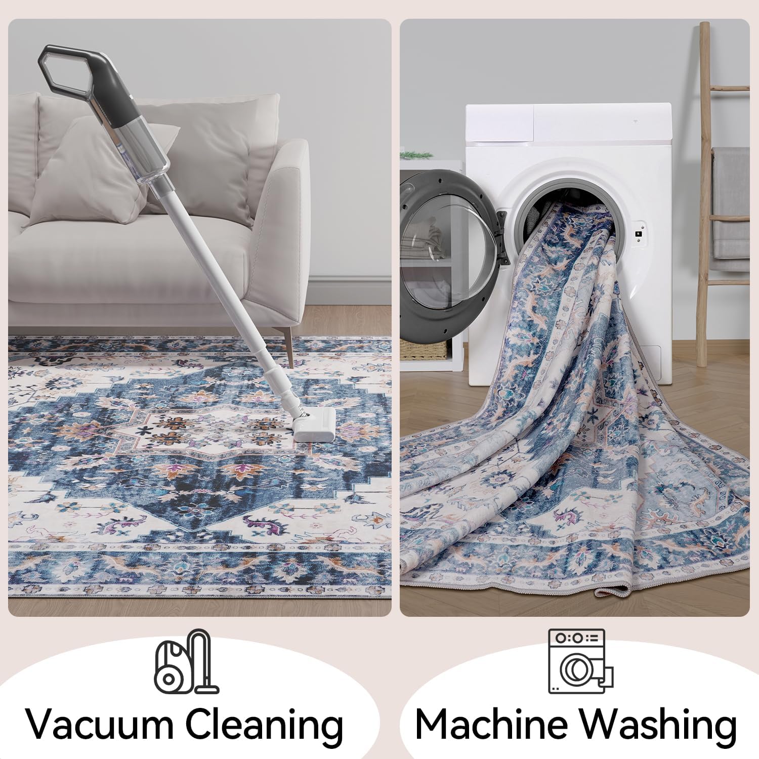 Area Rug, 3x5 Entry Rug Non-Slip Washable Indoor Door Mat, Throw Rug for Bedroom Kitchen Entryway Bathroom, Low Pile Accent Rug for Living Room (Steel Blue, 3x5 ft) - Image 5