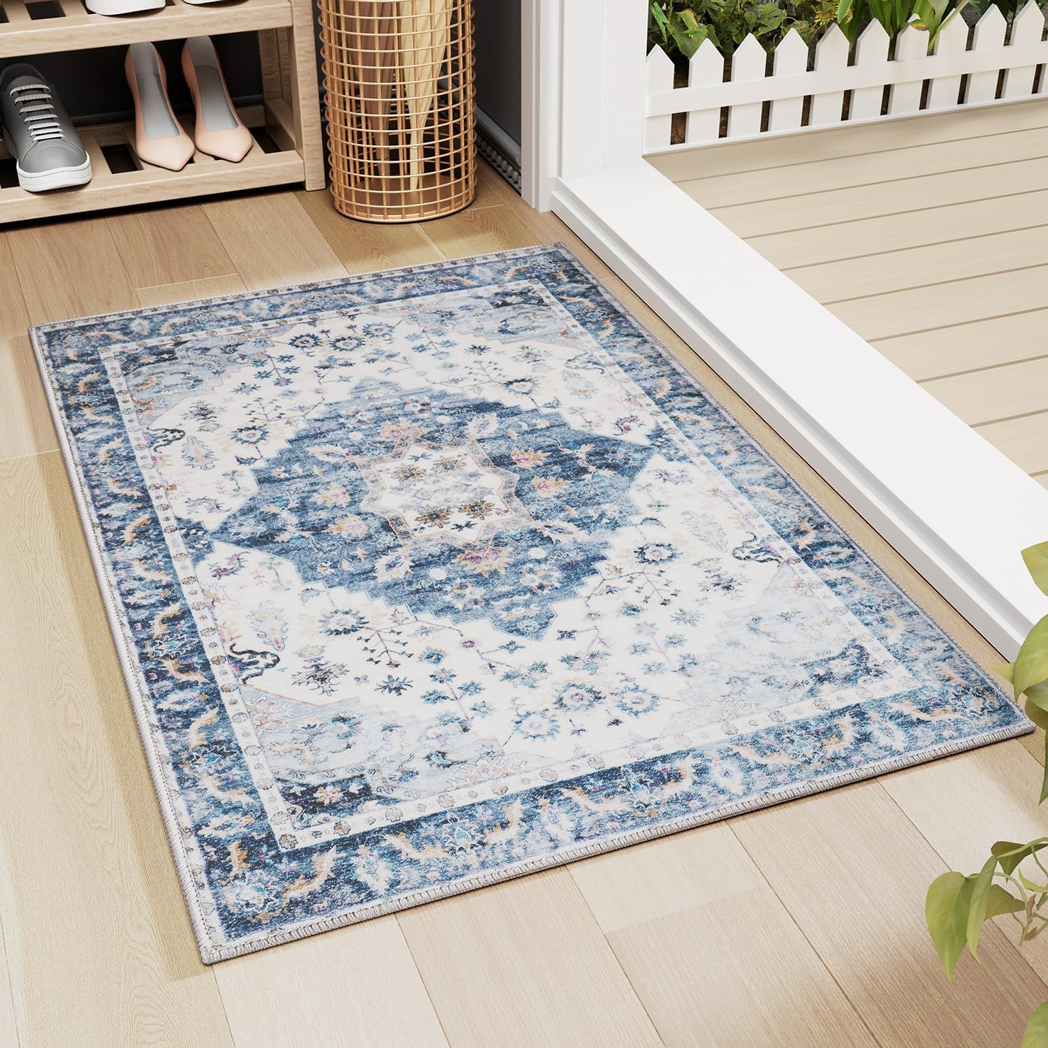 Area Rug, 3x5 Entry Rug Non-Slip Washable Indoor Door Mat, Throw Rug for Bedroom Kitchen Entryway Bathroom, Low Pile Accent Rug for Living Room (Steel Blue, 3x5 ft) - Image 6