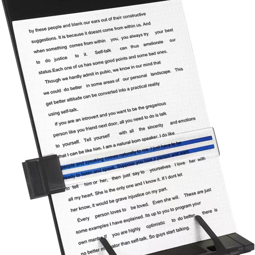 Desktop Document Holder Stand with 7 Adjustable Positions, Black Metal File Organizer Management Copyholder for Typing Speech Reading A4 Letter Music Book Tablet Office, with Paper Clip and Line Guide
