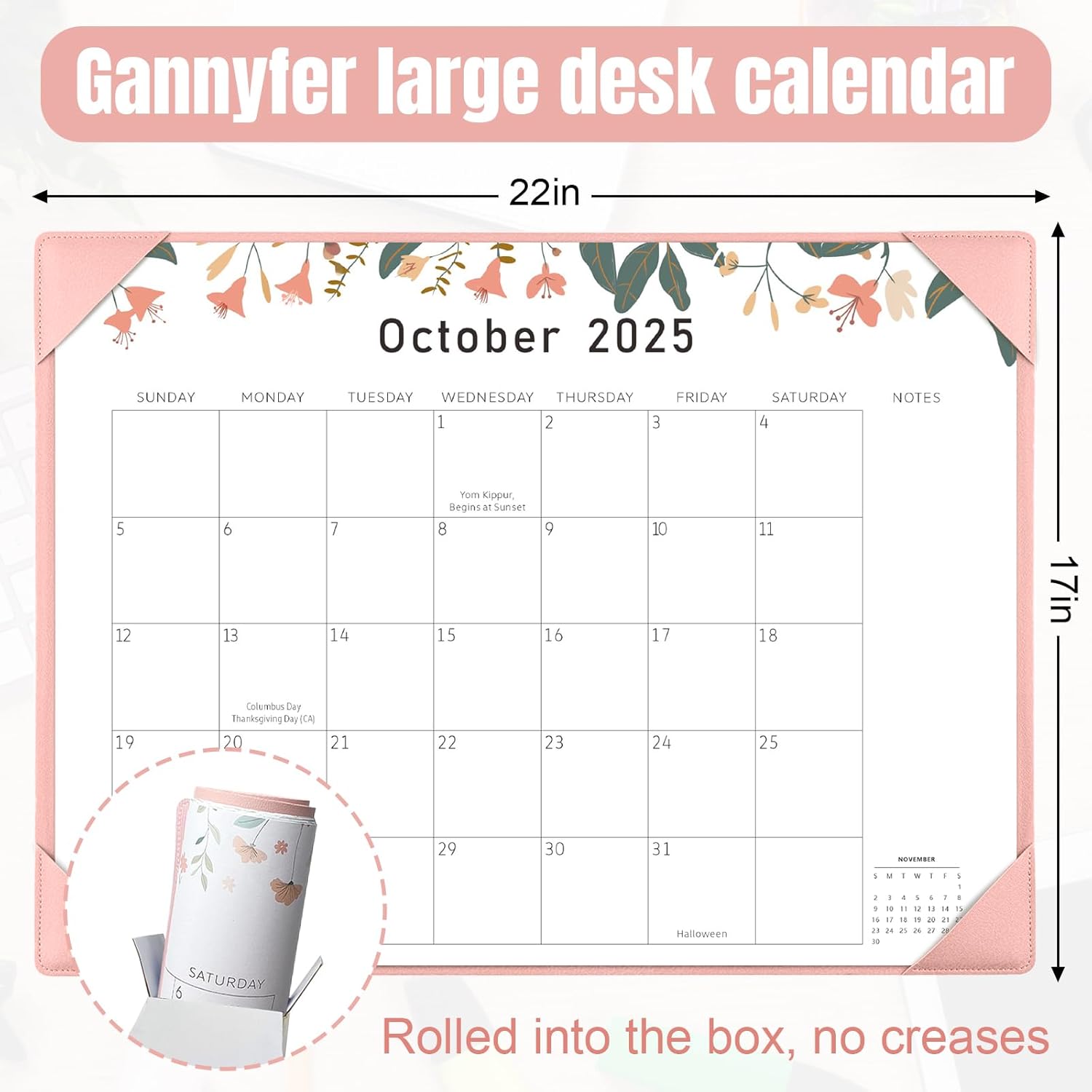 Gannyfer Large Desk Calendar 2025-2026 with Mat - 18 Month Table Calendar, 22" x 17" Desktop Pad Calendar for Planning and Organizing in Your Family, School or Office(6 Stickers Included, Pink) - Image 2