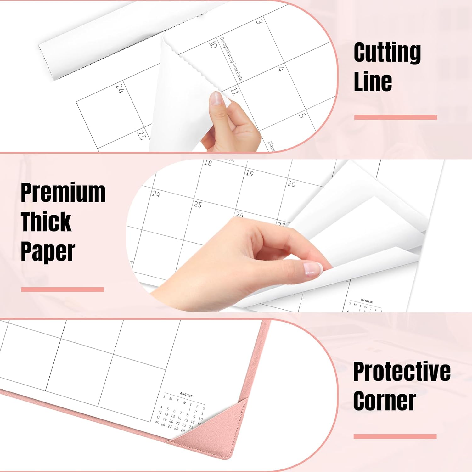 Gannyfer Large Desk Calendar 2025-2026 with Mat - 18 Month Table Calendar, 22" x 17" Desktop Pad Calendar for Planning and Organizing in Your Family, School or Office(6 Stickers Included, Pink) - Image 3