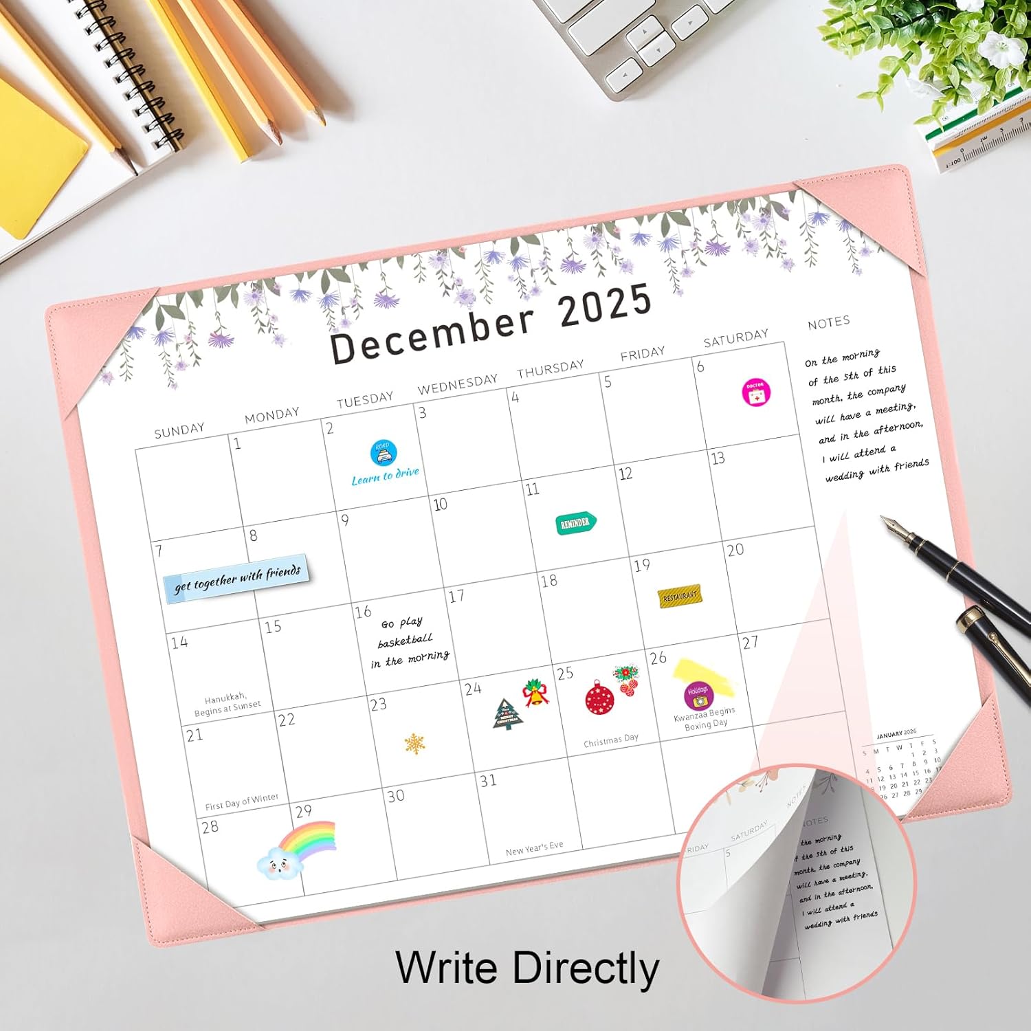 Gannyfer Large Desk Calendar 2025-2026 with Mat - 18 Month Table Calendar, 22" x 17" Desktop Pad Calendar for Planning and Organizing in Your Family, School or Office(6 Stickers Included, Pink) - Image 4