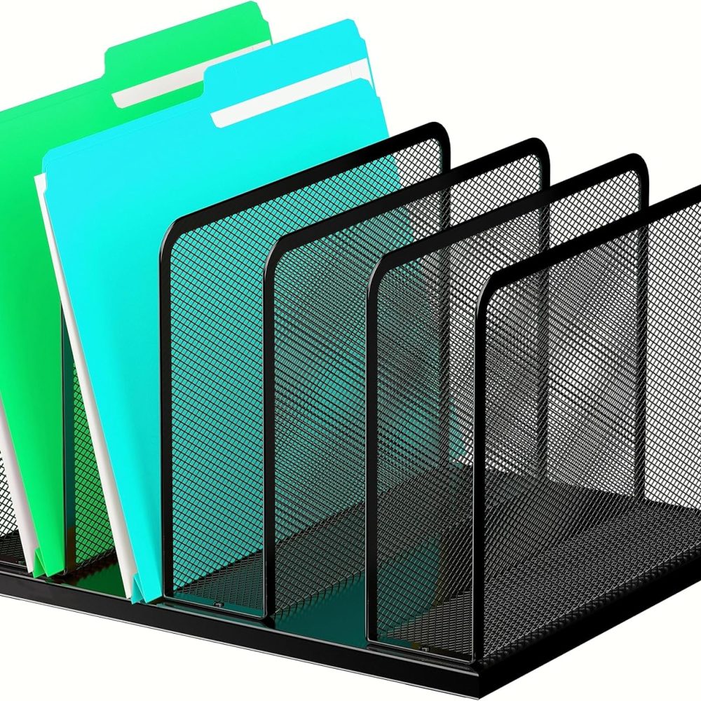 Kuntine.B Desk File Organizer 5 Sections Upright Mesh Desktop Organizer File Sorter Office Organization File Holder for Home, Office & Classroom