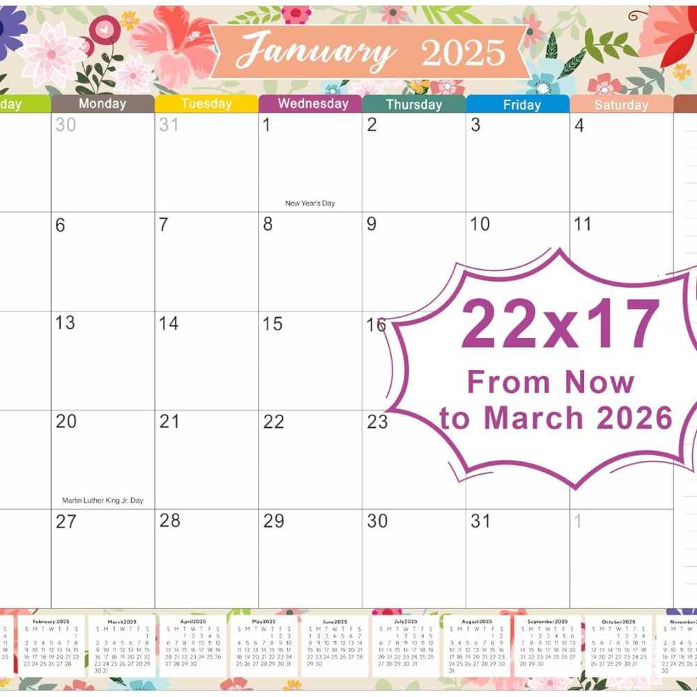Large Desk Calendar 2025-2026 - 22" x 17" - 18 Month From Now to March 2026, Desk top Calendar 2025 for Planning and Organizing Office or Home