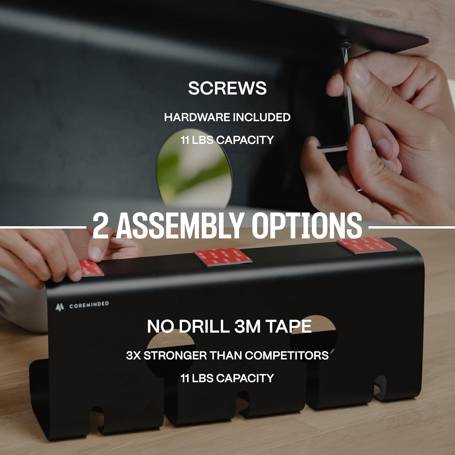 No-Drill Under Desk Cable Tray - 2-Pack Wire & Cord Organizer - Standing Desk Cable Management - Power Strip Holder - M - Image 3