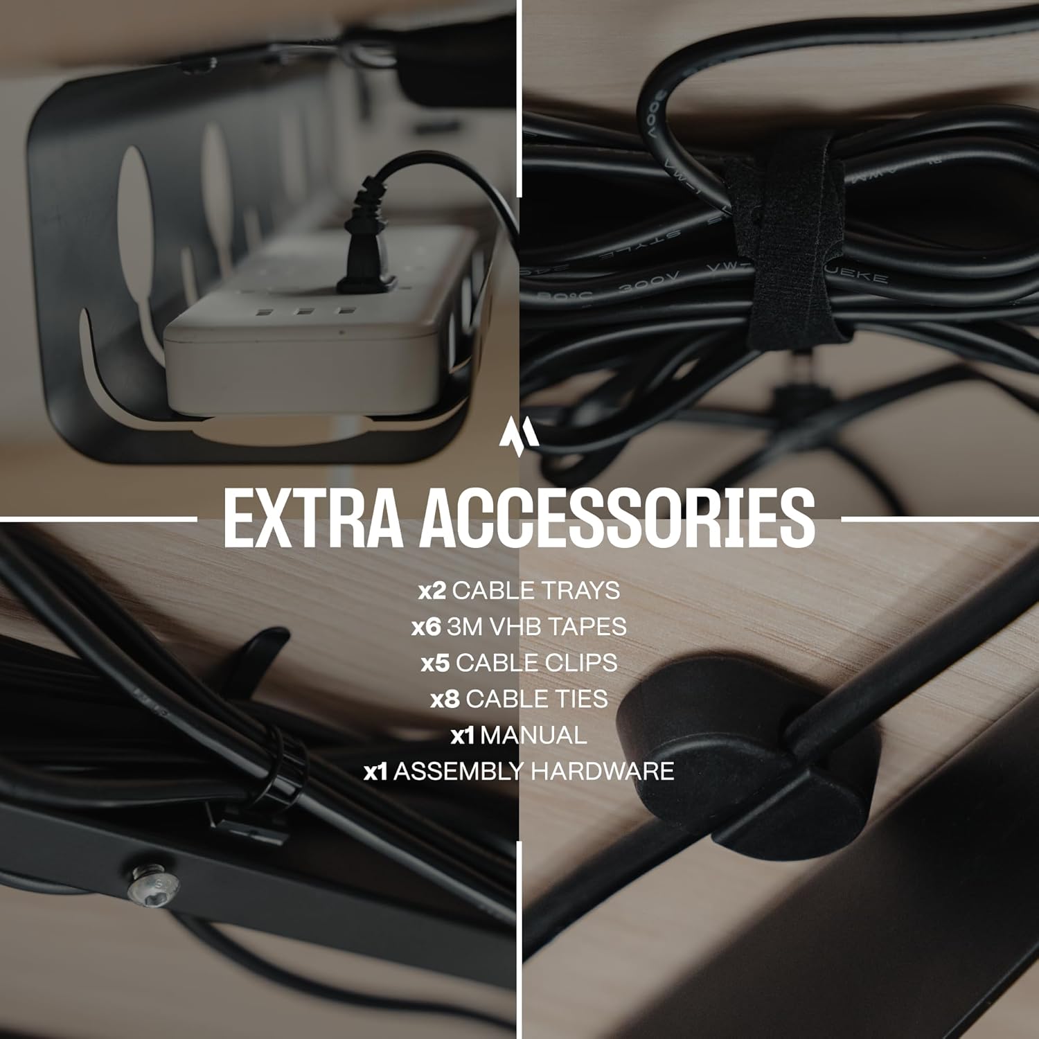 No-Drill Under Desk Cable Tray - 2-Pack Wire & Cord Organizer - Standing Desk Cable Management - Power Strip Holder - M - Image 5