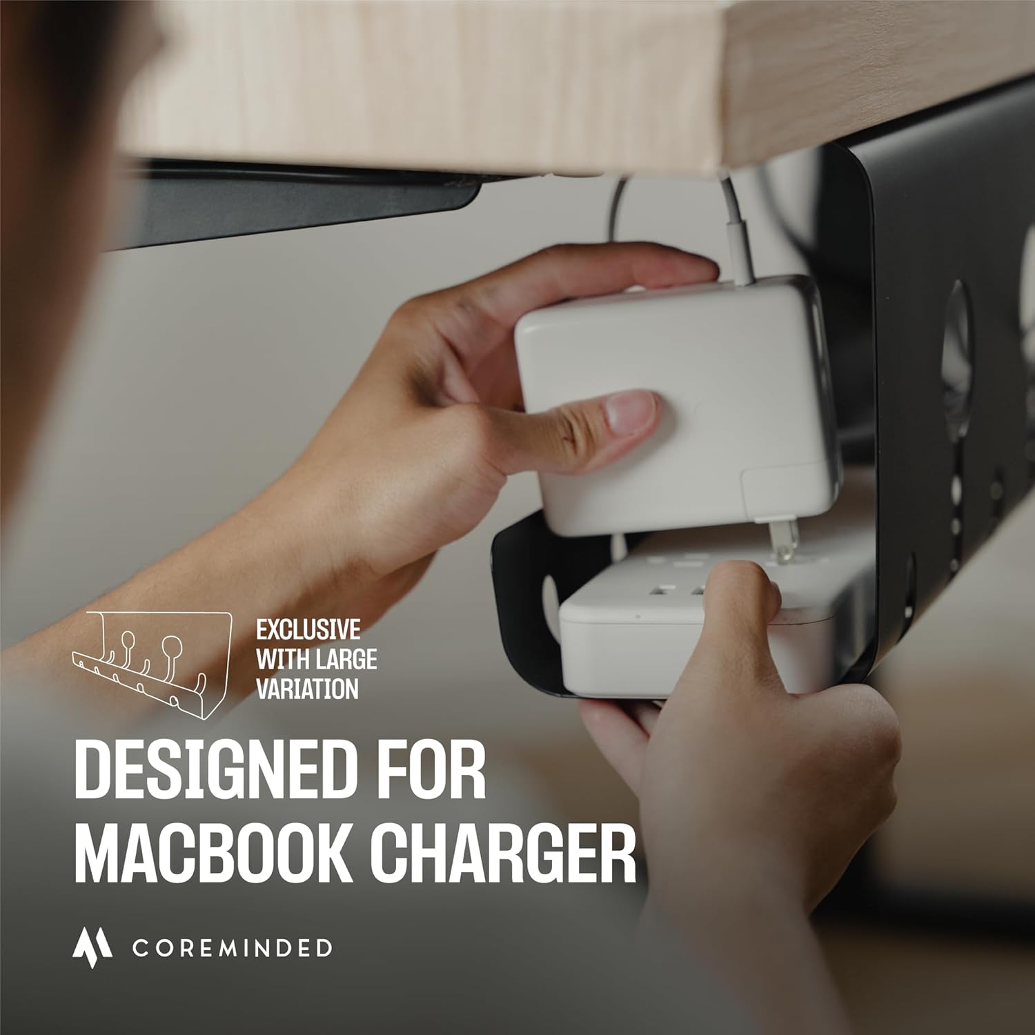 No-Drill Under Desk Cable Tray - 2-Pack Wire & Cord Organizer - Standing Desk Cable Management - Power Strip Holder - M - Image 6