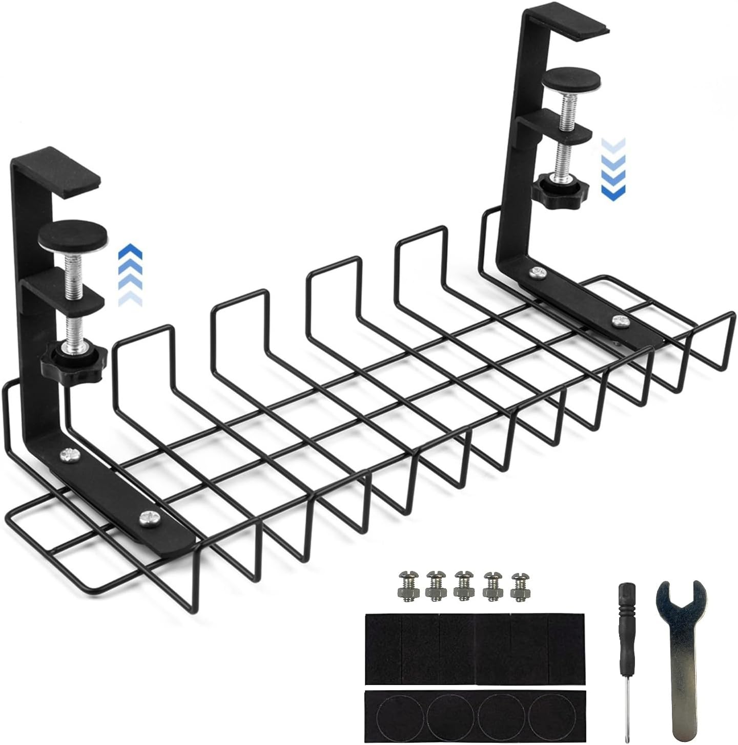 No Drilling Under Desk Cable Management, 16" Metal Cable Management Tray with Clamp, Easy to Install Under Desk Cable Organizer for Home Office