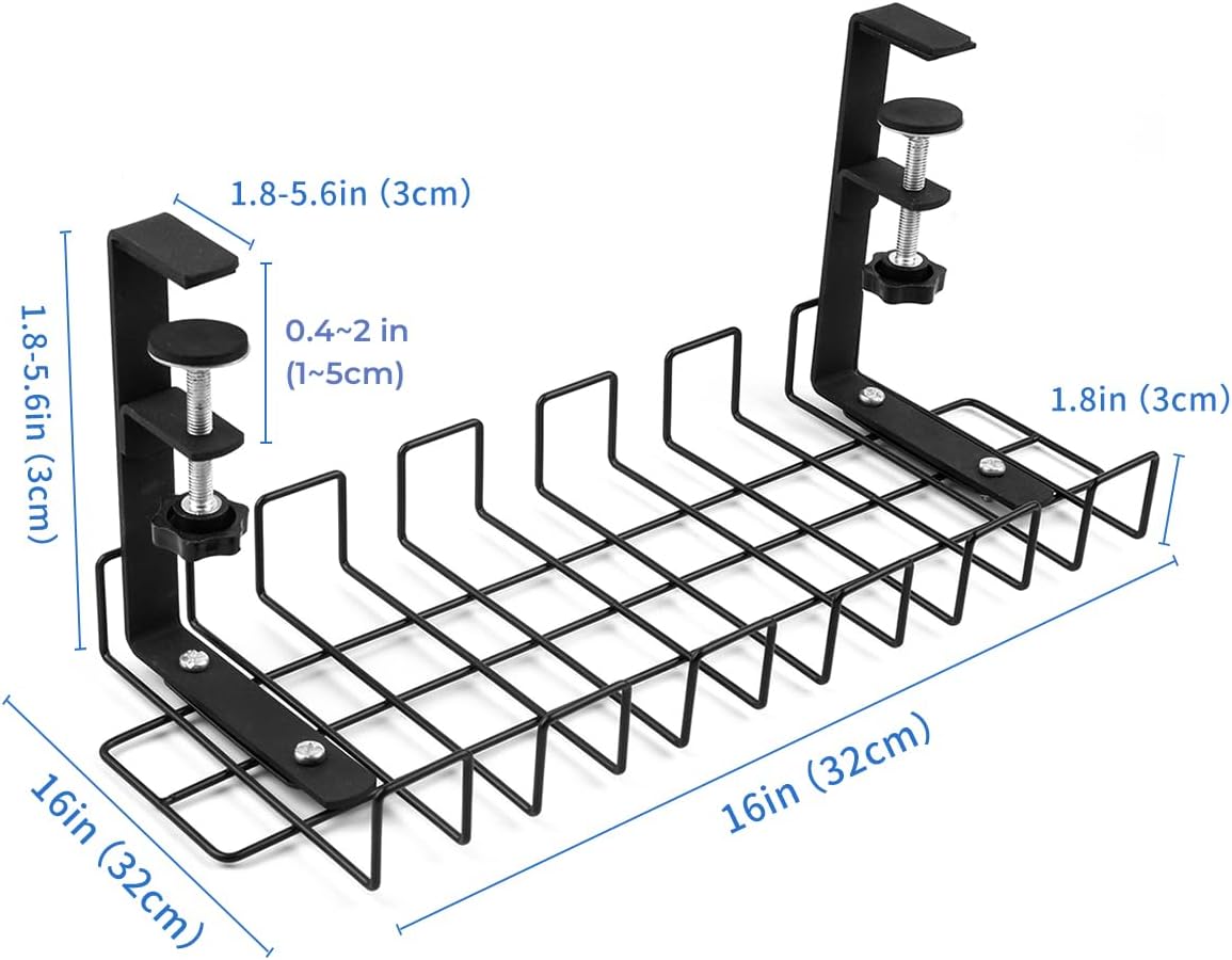 No Drilling Under Desk Cable Management, 16" Metal Cable Management Tray with Clamp, Easy to Install Under Desk Cable Organizer for Home Office - Image 3