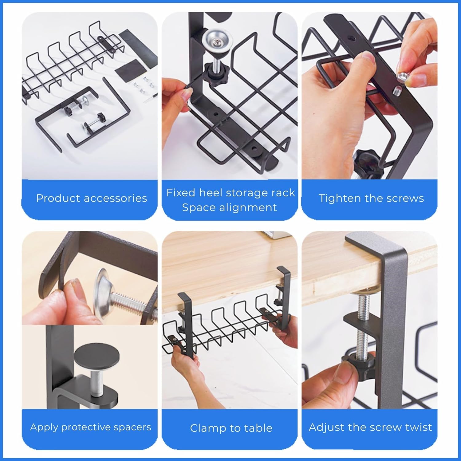 No Drilling Under Desk Cable Management, 16" Metal Cable Management Tray with Clamp, Easy to Install Under Desk Cable Organizer for Home Office - Image 4