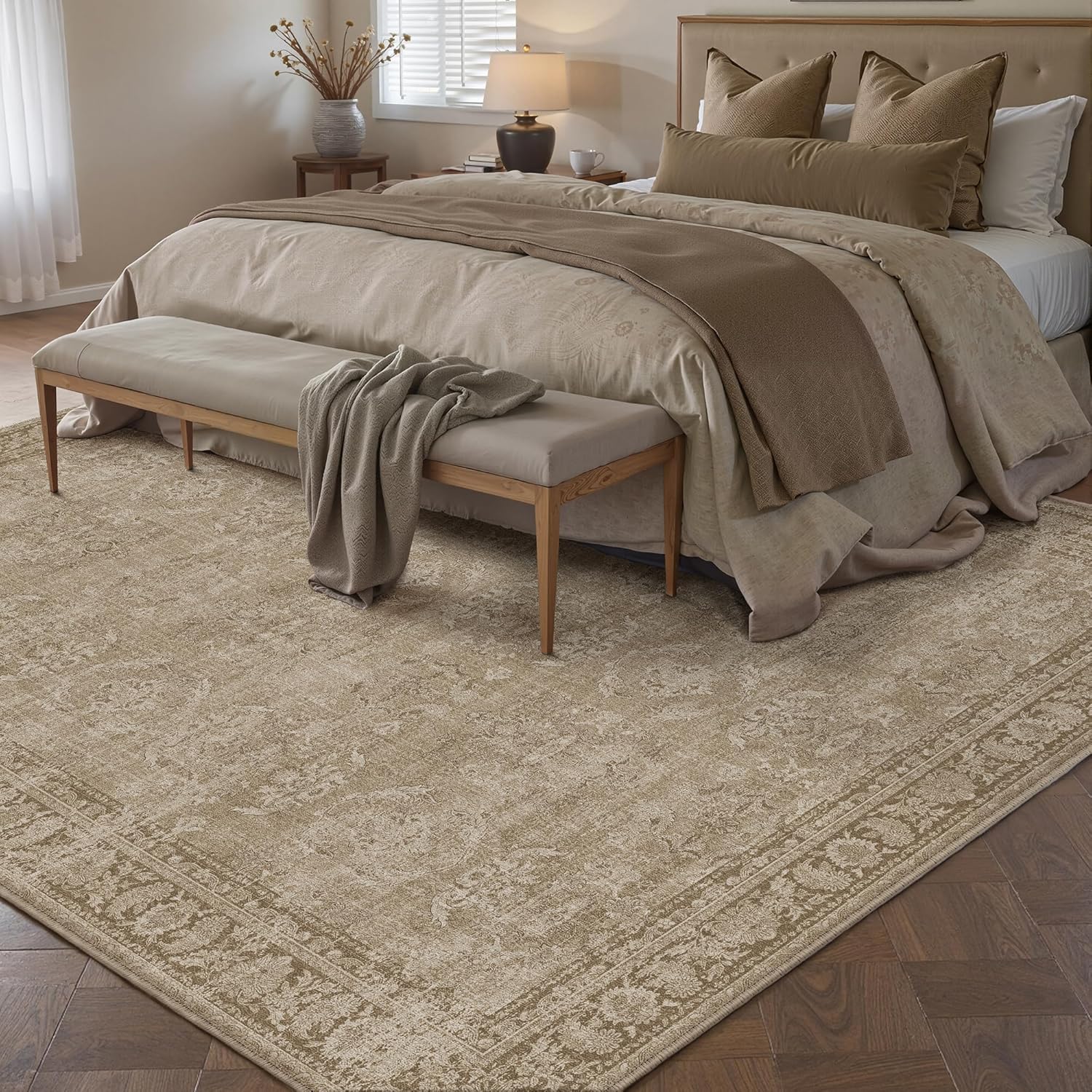 Vintage Area Rug 3x5 Light Brown Washable Entryway Office Carpet Indoor Bedroom Living Room Non Slip Kitchen Western Retro Distressed Soft Tribal Throw Accent Rug for Dining Room Bathroom - Image 3