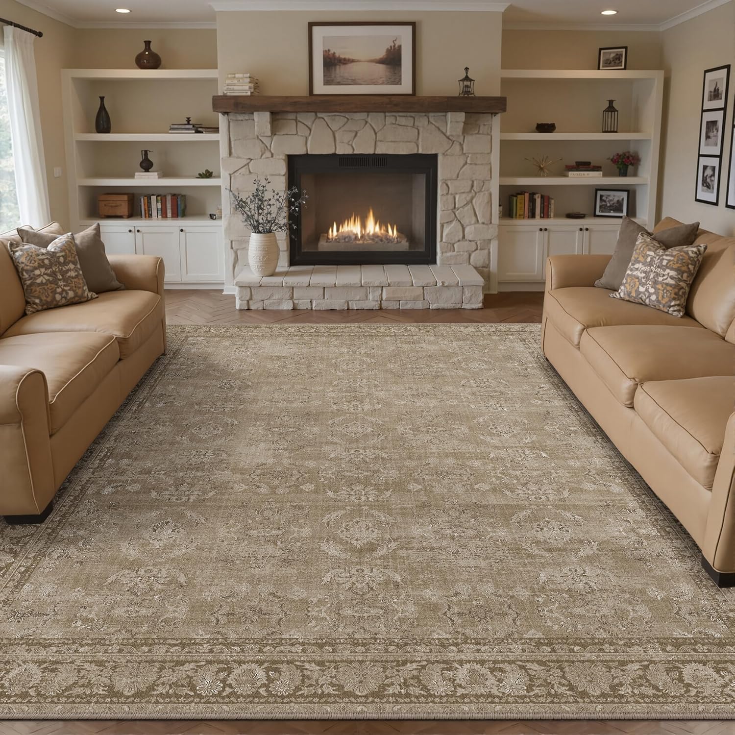 Vintage Area Rug 3x5 Light Brown Washable Entryway Office Carpet Indoor Bedroom Living Room Non Slip Kitchen Western Retro Distressed Soft Tribal Throw Accent Rug for Dining Room Bathroom - Image 5