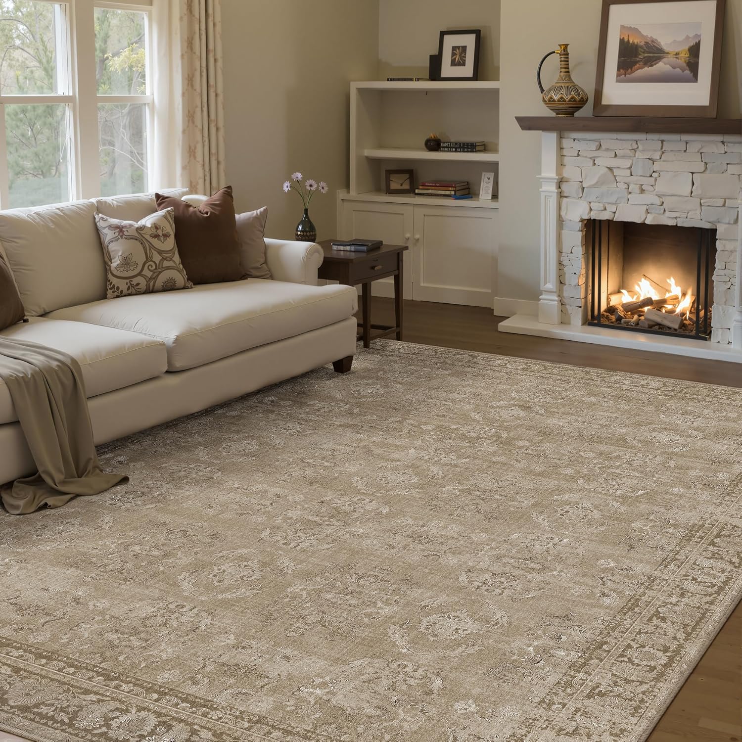 Vintage Area Rug 3x5 Light Brown Washable Entryway Office Carpet Indoor Bedroom Living Room Non Slip Kitchen Western Retro Distressed Soft Tribal Throw Accent Rug for Dining Room Bathroom - Image 6